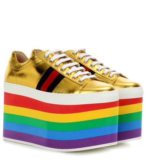 fake gucci rainbow platform shoes|how to detect gucci shoes.